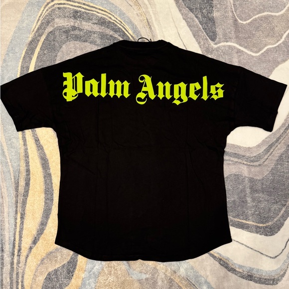 Palm Angels Green Neck Logo Black Tee Mens Size Large - Picture 3 of 3